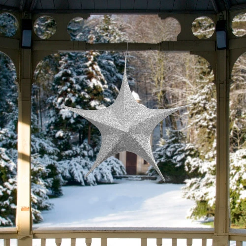 Tinsel Foldable Glitter Christmas Star Outdoor Decoration - 25.5" - Silver 2 Tinsel Foldable Glitter Christmas Star Outdoor Decoration - 25.5" - Silver - Image 2