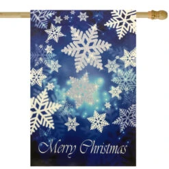 Northlight Merry Christmas And Snowflakes Blue And White House Flag 28" X 40"