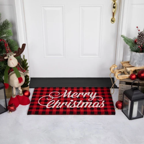 Red And Black Plaid "Merry Christmas" Natural Coir Christmas Outdoor Doormat 18" X 30" 2 Red And Black Plaid "Merry Christmas" Natural Coir Christmas Outdoor Doormat 18" X 30" - Image 2