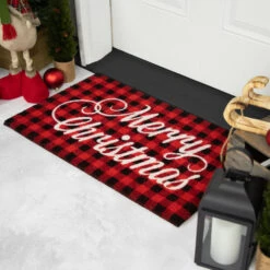 Red And Black Plaid "Merry Christmas" Natural Coir Christmas Outdoor Doormat 18" X 30" 8 Red And Black Plaid "Merry Christmas" Natural Coir Christmas Outdoor Doormat 18" X 30" -Winter Decor Store northlight fw94657 styled2 25272.1693409623