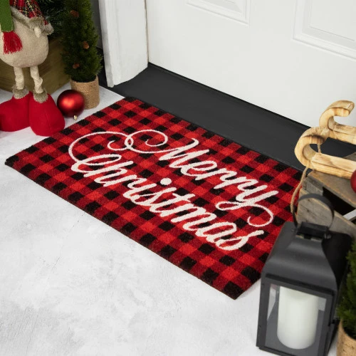 Red And Black Plaid "Merry Christmas" Natural Coir Christmas Outdoor Doormat 18" X 30" 3 Red And Black Plaid "Merry Christmas" Natural Coir Christmas Outdoor Doormat 18" X 30" - Image 3