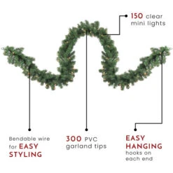 Northlight Pre-Lit Deluxe Windsor Green Pine Christmas Garland - 9' X 18" - Clear Lights -Winter Decor Store northlight gb20ygw818 gr thumbnail 29696.1665611631