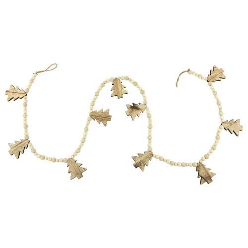 Northlight 6' X 3" Christmas Trees And Beads Wooden Garland 1 Northlight 6' X 3" Christmas Trees And Beads Wooden Garland