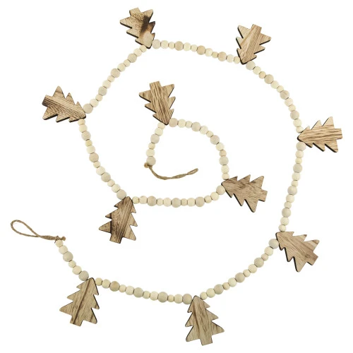 Northlight 6' X 3" Christmas Trees And Beads Wooden Garland 5 Northlight 6' X 3" Christmas Trees And Beads Wooden Garland - Image 5