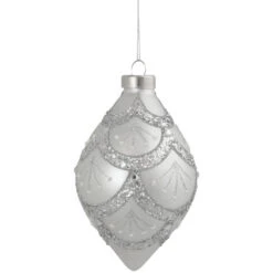 Northlight 5" Silver Glitter Cosmoid Finial Glass Christmas Ornament