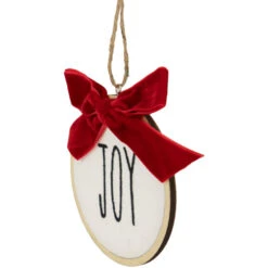 Northlight 4.5" Embroidered "Joy" Christmas Disc Ornament With Bow -Winter Decor Store northlight gb94401 sample 2 30963.1669970845