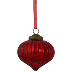 Northlight 3" Red Crackle Glass Onion Christmas Ornament