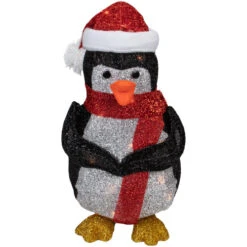 Northlight 19.5" White And Red Lighted Penguin With Santa Hat Outdoor Christmas Decoration