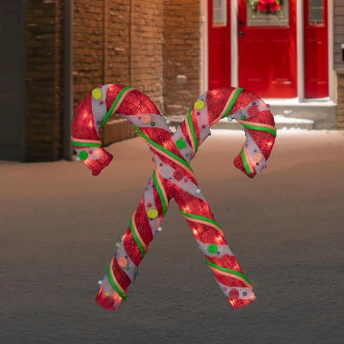 Northlight Lighted Sisal Double Candy Cane Christmas Outdoor Decoration - 26" - Clear Lights 2 Northlight Lighted Sisal Double Candy Cane Christmas Outdoor Decoration - 26" - Clear Lights - Image 2