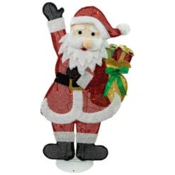 Northlight 32" Red And White Lighted Waving Santa With Gifts Christmas Outdoor Decoration
