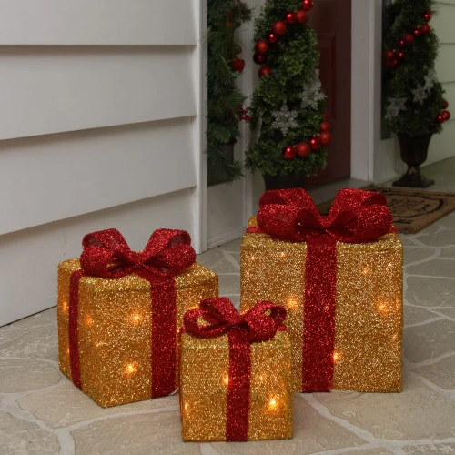 Northlight Set Of 3 Gold And Red Gift Boxes With Bows Lighted Christmas Outdoor Decorations 3 Northlight Set Of 3 Gold And Red Gift Boxes With Bows Lighted Christmas Outdoor Decorations - Image 3