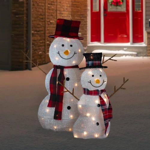 Northlight Lighted Tinsel Snowmen Family Christmas Yard Decorations - Clear Lights - Set Of 2 2 Northlight Lighted Tinsel Snowmen Family Christmas Yard Decorations - Clear Lights - Set Of 2 - Image 2
