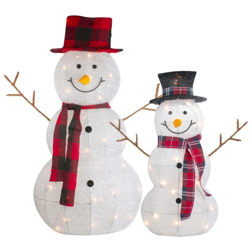 Northlight Lighted Tinsel Snowmen Family Christmas Yard Decorations - Clear Lights - Set Of 2 1 Northlight Lighted Tinsel Snowmen Family Christmas Yard Decorations - Clear Lights - Set Of 2