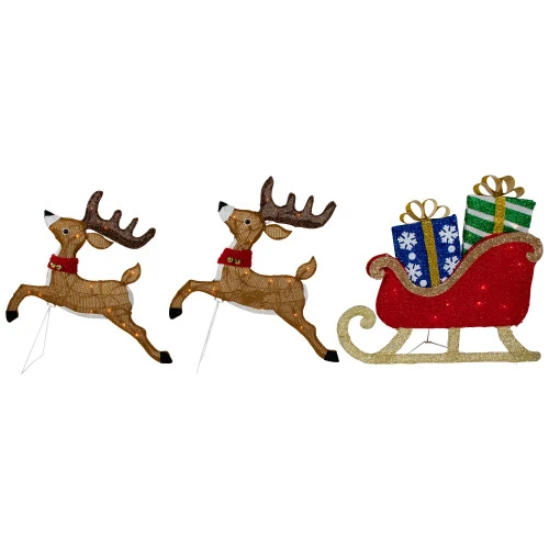 Northlight Set Of 3 Lighted Reindeer And Sleigh Outdoor Christmas Decoration 25.25" 1 Northlight Set Of 3 Lighted Reindeer And Sleigh Outdoor Christmas Decoration 25.25"