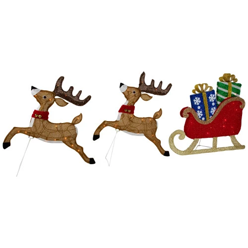 Northlight Set Of 3 Lighted Reindeer And Sleigh Outdoor Christmas Decoration 25.25" 4 Northlight Set Of 3 Lighted Reindeer And Sleigh Outdoor Christmas Decoration 25.25" - Image 4