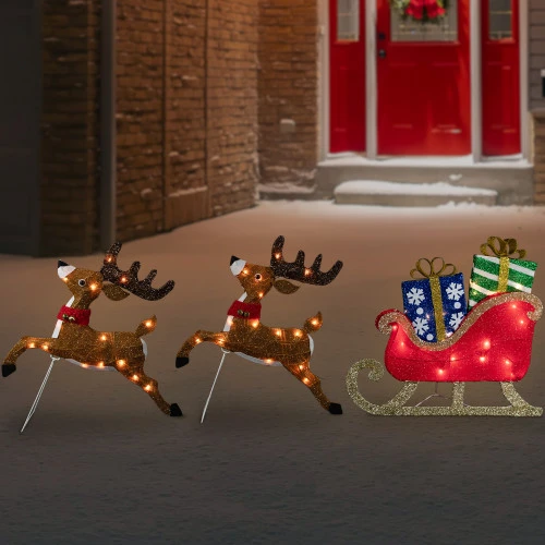 Northlight Set Of 3 Lighted Reindeer And Sleigh Outdoor Christmas Decoration 25.25" 2 Northlight Set Of 3 Lighted Reindeer And Sleigh Outdoor Christmas Decoration 25.25" - Image 2