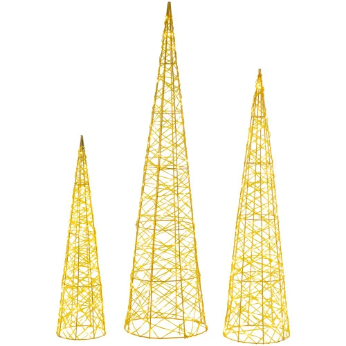 Northlight Set Of 3 LED Twinkle Lighted Gold Mesh Cone Trees Outdoor Christmas Decorations 39.5" 1 Northlight Set Of 3 LED Twinkle Lighted Gold Mesh Cone Trees Outdoor Christmas Decorations 39.5"