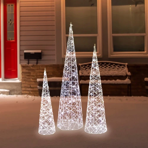 Northlight Set Of 3 LED Lighted Twinkling Cone Trees Christmas Yard Decoration - Cool White Lights 2 Northlight Set Of 3 LED Lighted Twinkling Cone Trees Christmas Yard Decoration - Cool White Lights - Image 2