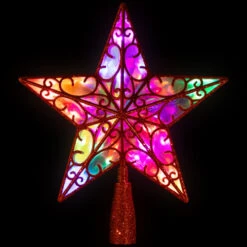 Northlight LED Lighted Star Glittered Christmas Tree Topper - 11" - Red - Multicolor Lights -Winter Decor Store northlight h96316 onblack 01 45514.1726279105