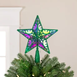 Northlight LED Lighted Glittered Star Christmas Tree Topper - 11" - Green - Multicolor Lights