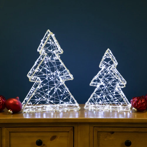 Northlight LED Lighted Wire Christmas Tree Decorations - 14" - White - Set Of 2 4 Northlight LED Lighted Wire Christmas Tree Decorations - 14" - White - Set Of 2 - Image 4