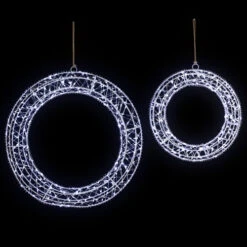 Northlight LED Lighted Hanging Christmas Wreath Decorations - 18" - Set Of 2 - Cool White Lights