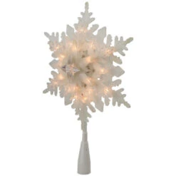 Northlight 10" Lighted White Frosted 3-D Snowflake Christmas Tree Topper - Clear Lights -Winter Decor Store northlight ha87091 02 42787.1696436029