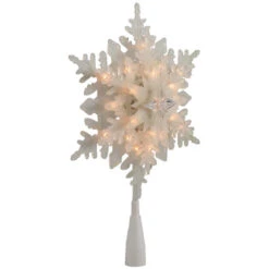 Northlight 10" Lighted White Frosted 3-D Snowflake Christmas Tree Topper - Clear Lights -Winter Decor Store northlight ha87091 03 13106.1696436027