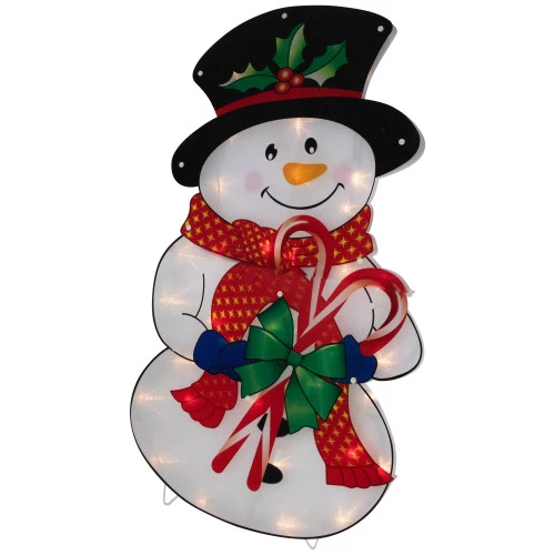 Northlight 30.5" Lighted Snowman With Candy Canes Christmas Outdoor Decoration 4 Northlight 30.5" Lighted Snowman With Candy Canes Christmas Outdoor Decoration - Image 4