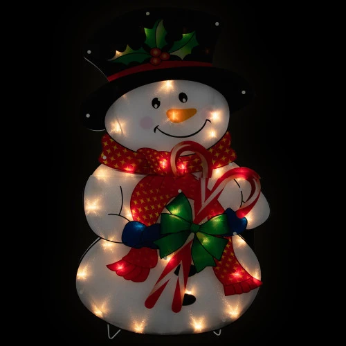 Northlight 30.5" Lighted Snowman With Candy Canes Christmas Outdoor Decoration 1 Northlight 30.5" Lighted Snowman With Candy Canes Christmas Outdoor Decoration