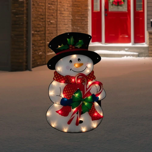 Northlight 30.5" Lighted Snowman With Candy Canes Christmas Outdoor Decoration 2 Northlight 30.5" Lighted Snowman With Candy Canes Christmas Outdoor Decoration - Image 2
