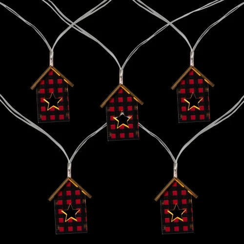 Northlight 10 Count B/O LED Warm White Plaid House Christmas Lights - 4.75' Clear Wire 3 Northlight 10 Count B/O LED Warm White Plaid House Christmas Lights - 4.75' Clear Wire - Image 3