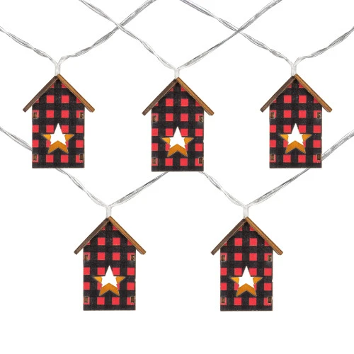 Northlight 10 Count B/O LED Warm White Plaid House Christmas Lights - 4.75' Clear Wire 2 Northlight 10 Count B/O LED Warm White Plaid House Christmas Lights - 4.75' Clear Wire - Image 2