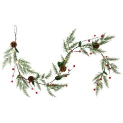 Northlight Pre-Lit B/O Pinecone, Berry And Leaf Christmas Garland - 4.5' - Warm White Lights