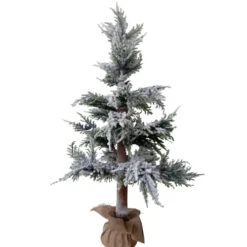 Northlight Heavily Flocked Pine Christmas Tree In Natural Jute Base - 35.25"