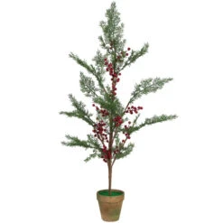 Northlight Pre-Lit Berries And Pine Artificial Potted Christmas Tree - 3' - Warm White LED Lights