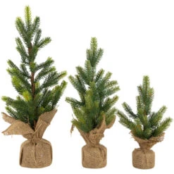 Northlight Mini Christmas Pine Artificial Christmas Trees With Burlap Base - 18" - Set Of 3