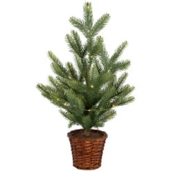 Pre-Lit Artificial Pine Christmas Tree With Basket Base - 20" - Warm White LED Lights