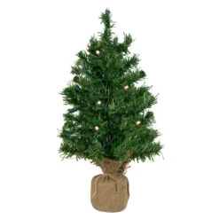 Northlight Pre-Lit Two-Tone Green Pine Artificial Christmas Tree In Burlap - 18" - Clear LED Lights