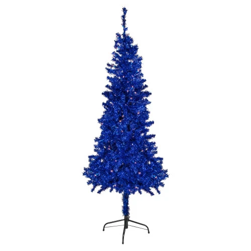 Northlight 6' Pre-Lit Blue Artificial Tinsel Christmas Tree, Clear Lights 1 Northlight 6' Pre-Lit Blue Artificial Tinsel Christmas Tree, Clear Lights