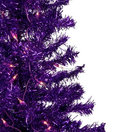 Northlight 6' Pre-Lit Purple Artificial Tinsel Christmas Tree, Clear Lights 4 Northlight 6' Pre-Lit Purple Artificial Tinsel Christmas Tree, Clear Lights - Image 4