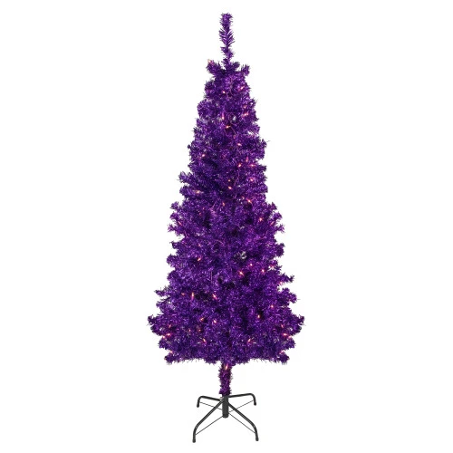 Northlight 6' Pre-Lit Purple Artificial Tinsel Christmas Tree, Clear Lights 1 Northlight 6' Pre-Lit Purple Artificial Tinsel Christmas Tree, Clear Lights