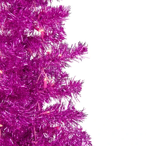 Northlight 6' Pre-Lit Pink Artificial Tinsel Christmas Tree, Clear Lights 3 Northlight 6' Pre-Lit Pink Artificial Tinsel Christmas Tree, Clear Lights - Image 3