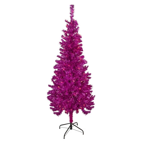 Northlight 6' Pre-Lit Pink Artificial Tinsel Christmas Tree, Clear Lights 1 Northlight 6' Pre-Lit Pink Artificial Tinsel Christmas Tree, Clear Lights