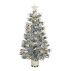 Northlight 3' Pre-Lit Silver Fiber Optic Artificial Christmas Tree, Warm White Lights