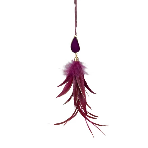 Northlight 9" Plum Red Feather And Gemstone Pendant Christmas Ornament 2 Northlight 9" Plum Red Feather And Gemstone Pendant Christmas Ornament - Image 2