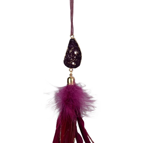 Northlight 9" Plum Red Feather And Gemstone Pendant Christmas Ornament 4 Northlight 9" Plum Red Feather And Gemstone Pendant Christmas Ornament - Image 4