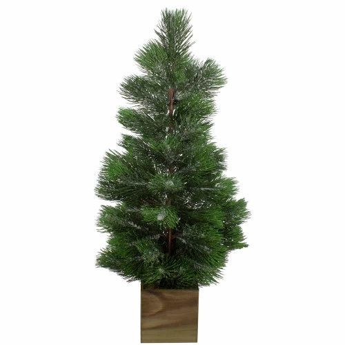 3' Snowy Pine Artificial Christmas Tree In Wooden Pot - Unlit 1 3' Snowy Pine Artificial Christmas Tree In Wooden Pot - Unlit