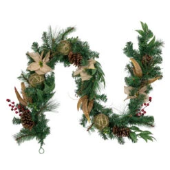 Northlight Pine With Burlap Poinsettias And Jute Ornaments Christmas Garland - 6' X 10" - Unlit