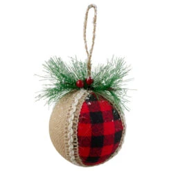 Northlight Set Of 4 Red And Black Plaid With Burlap Christmas Ball Ornaments 6" (152mm) -Winter Decor Store northlight lj28008 2 47803.1589798063